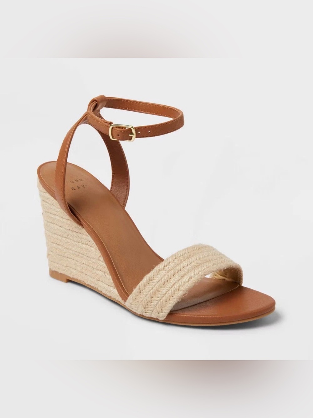 A New Day Womens 9.5 Tish Single Band Ankle Strap Wedge Heels Memory Foam Insole